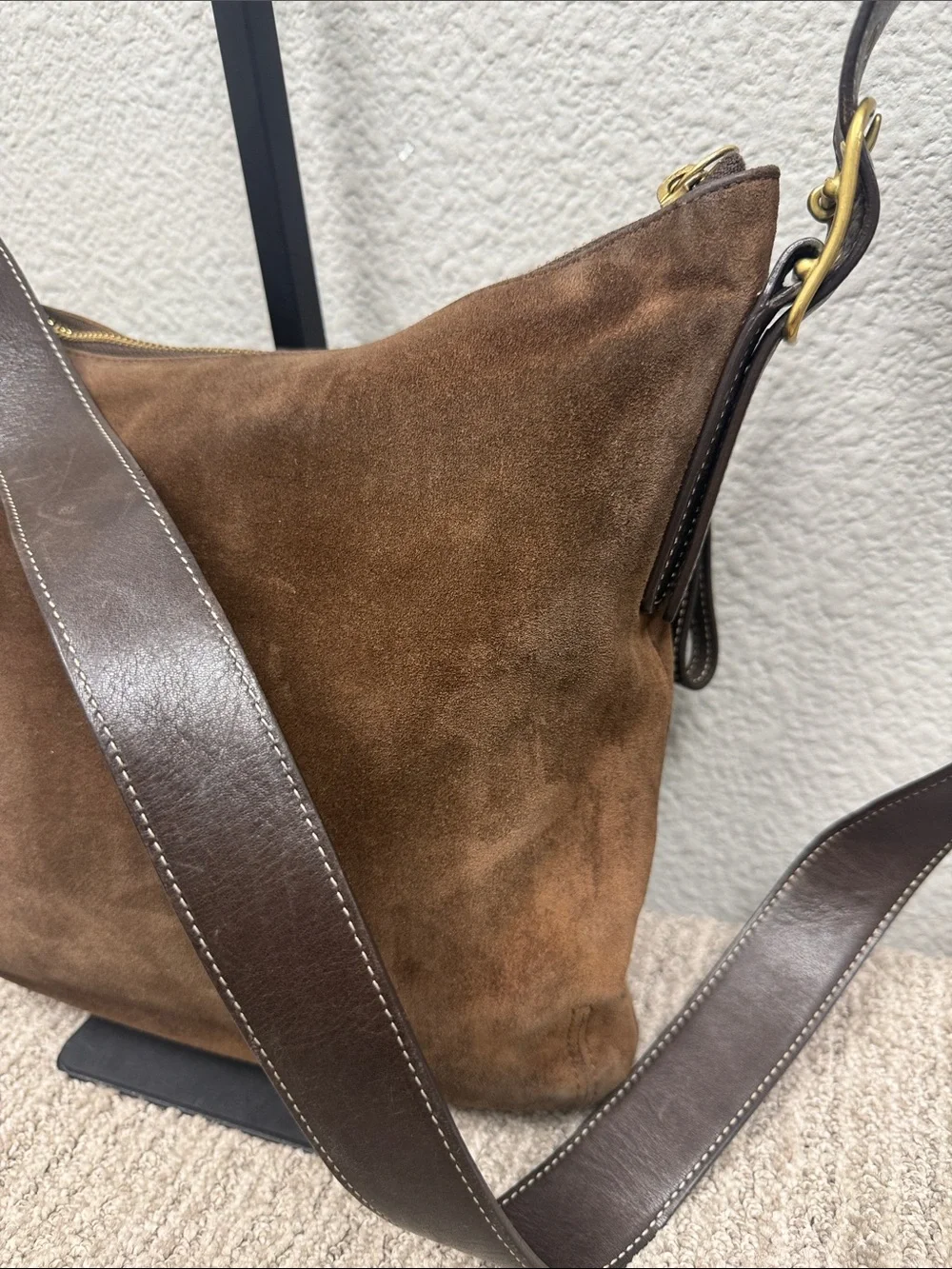 Vintage Coach Legacy Brown Suede Hobo Bag with Dark Brown Leather Strap